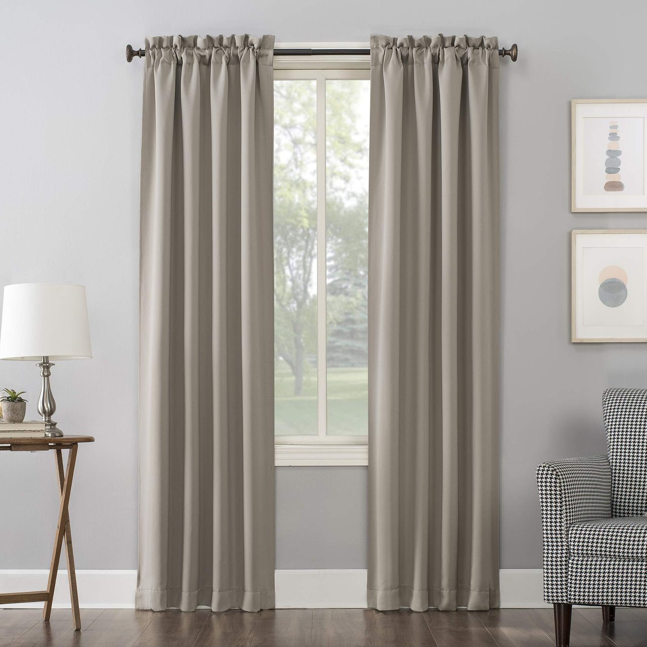 Sun Zero Easton Energy Saving Blackout Rod Pocket Curtain Panel, 40" x 95", Stone