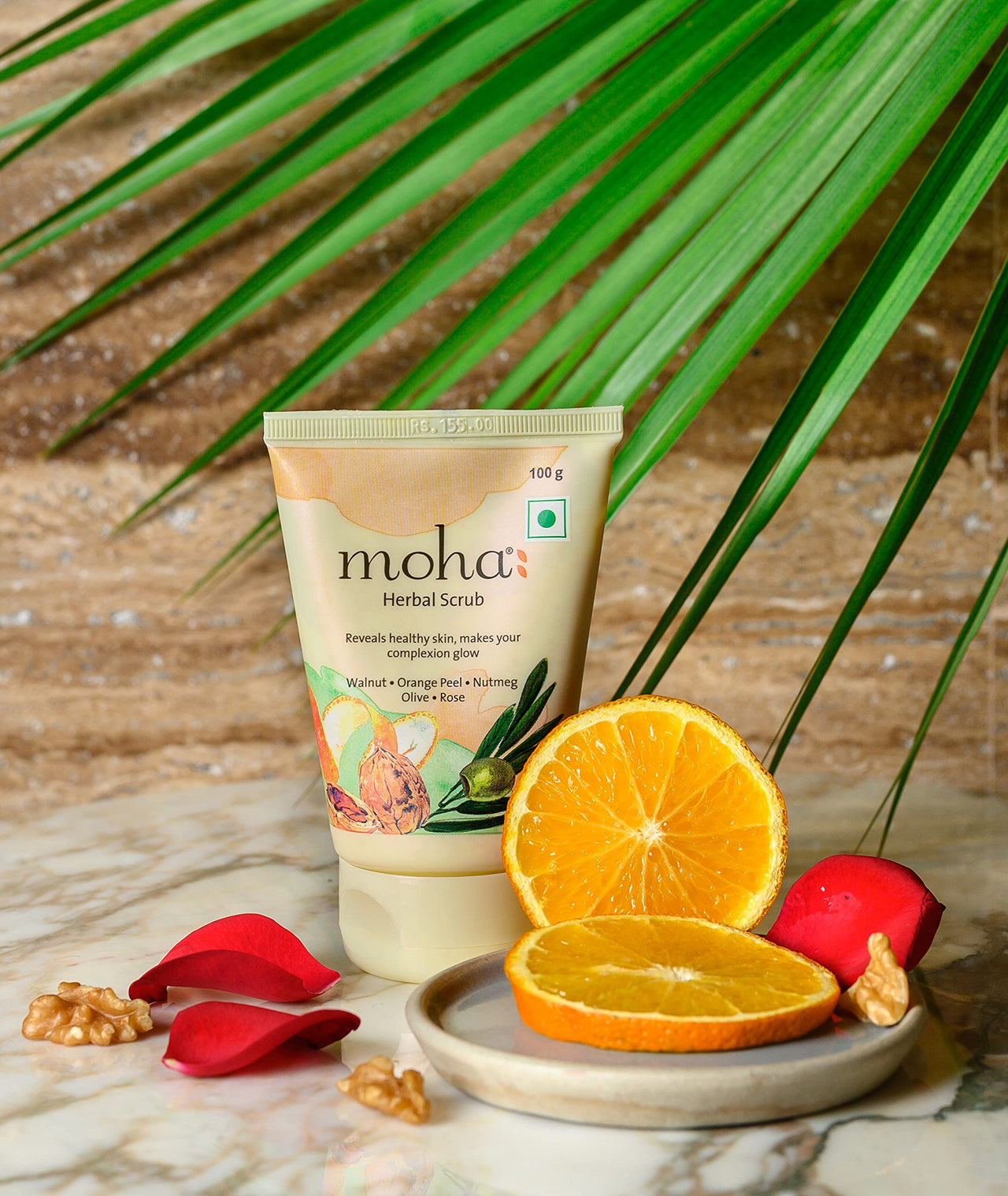 moha: Herbal Scrub (100 GM) | Face Scrub | Blend Of Walnut, Orange Peel & Oilve Oil for Skin Brightening, Exfoliate Face, For All Skin Type (Pack Of 1)