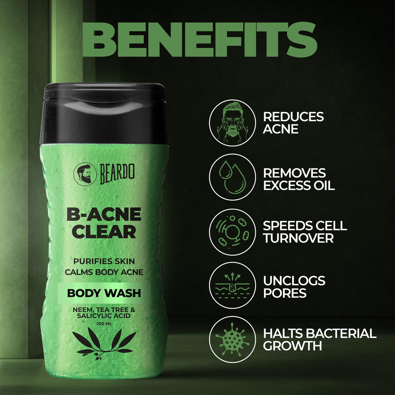 BEARDO Bd Ecb Bd B-Acne Clear Body Wash 200Ml, Bd Acne Clear Foam Face Wash 100Ml, Bd Acne Clear 2In1 Toning Serum 30Ml (Set Of 3)
