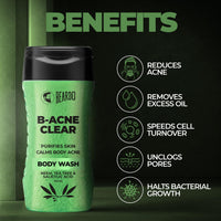 BEARDO Bd Ecb Bd B-Acne Clear Body Wash 200Ml, Bd Acne Clear Foam Face Wash 100Ml, Bd Acne Clear 2In1 Toning Serum 30Ml (Set Of 3)