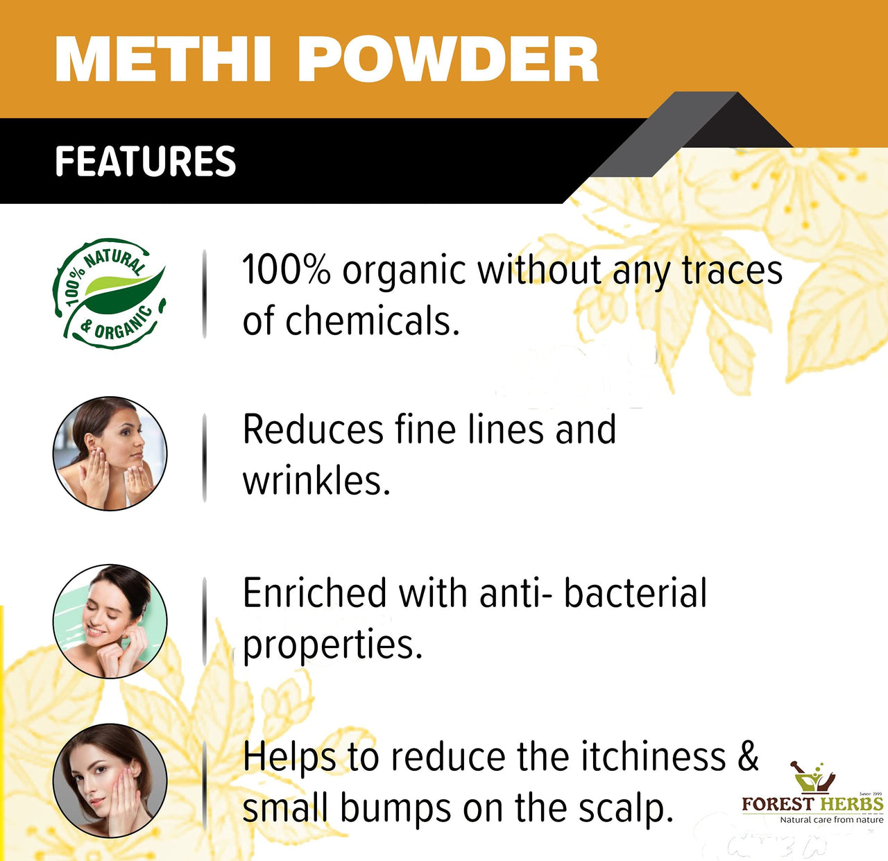 The Forest Herbs Natural Care From Nature 100% Pure Edible Fenugreek Methi Powder 200g For Hair Growth and Skin Care, Eating