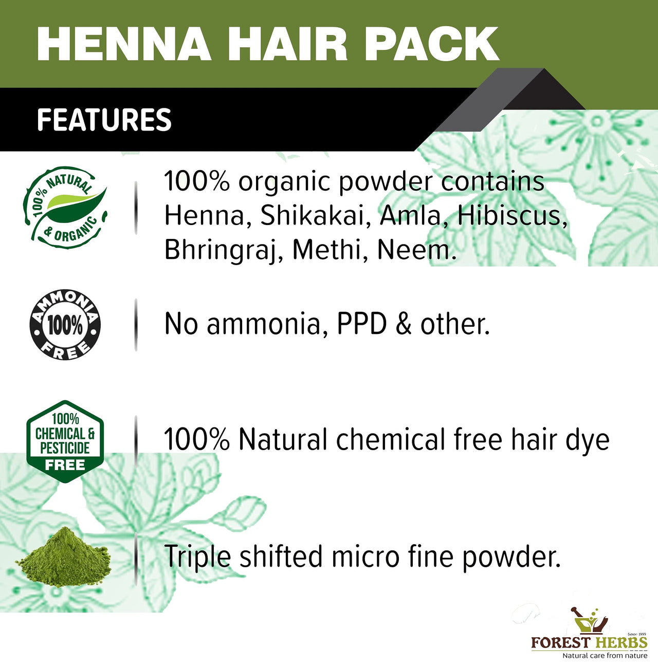 The Forest Herbs Natural Care From Nature Henna Powder (200 Grams) Enriched With Precious Herbals For Hair Growth, Colour & Conditioning