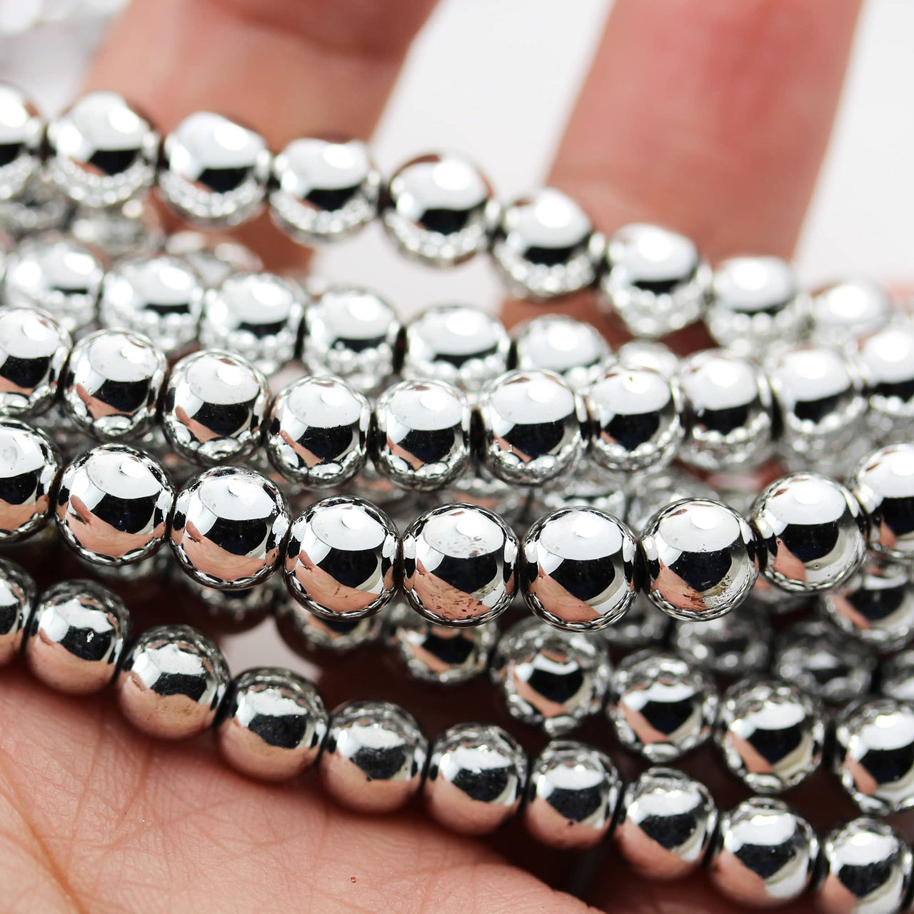 Hematite Stone Beads for Making Jewelry Energy Healing Crystals Jewelry Chakra Crystal Jewerly Beading Supplies Colored Silver Hematite 8mm 15.5inch About 46-48Beads