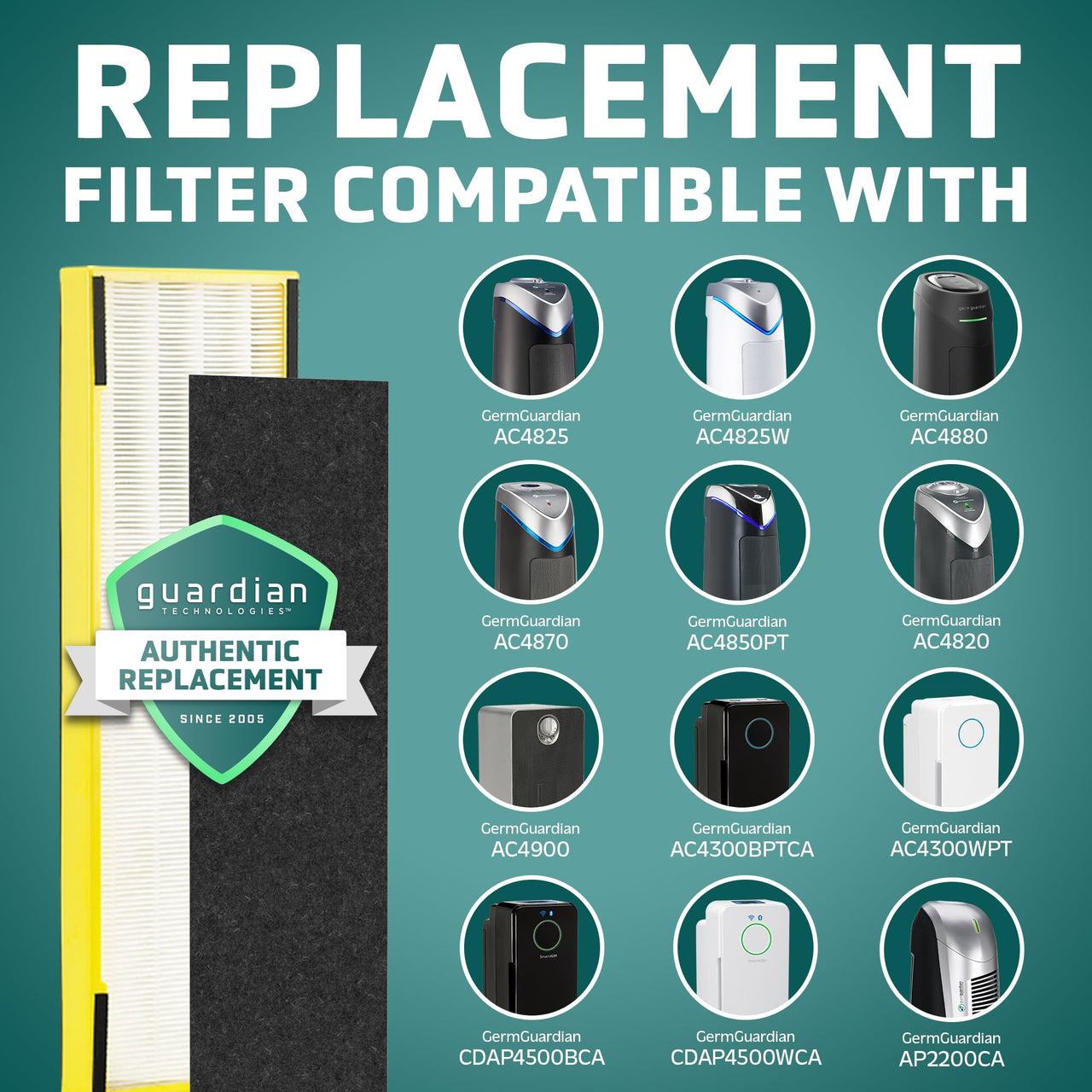 GermGuardian Filter B HEPA Pure Genuine Air Purifier Replacement Filter, Removes 99.97% of Pollutants for AC4825, AC4300, AC4900, AC4825DLX, AC4850, CDAP4500, AP2200, Black/Yellow, FLT4825