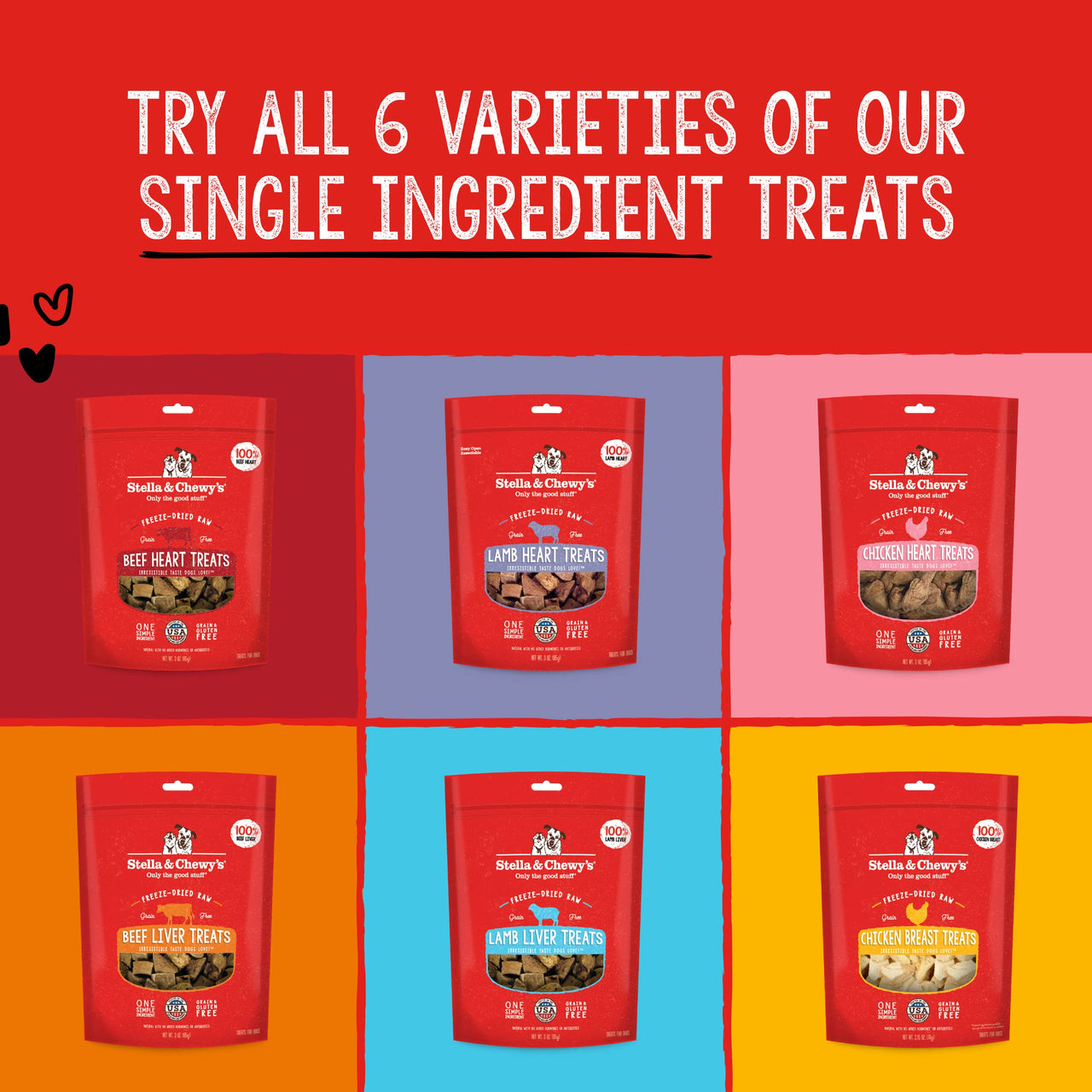 Stella & Chewy's  Freeze-Dried Raw Single Ingredient Chicken Hearts Dog Treats, 3 oz. Bag 3 Ounce (Pack of 1)