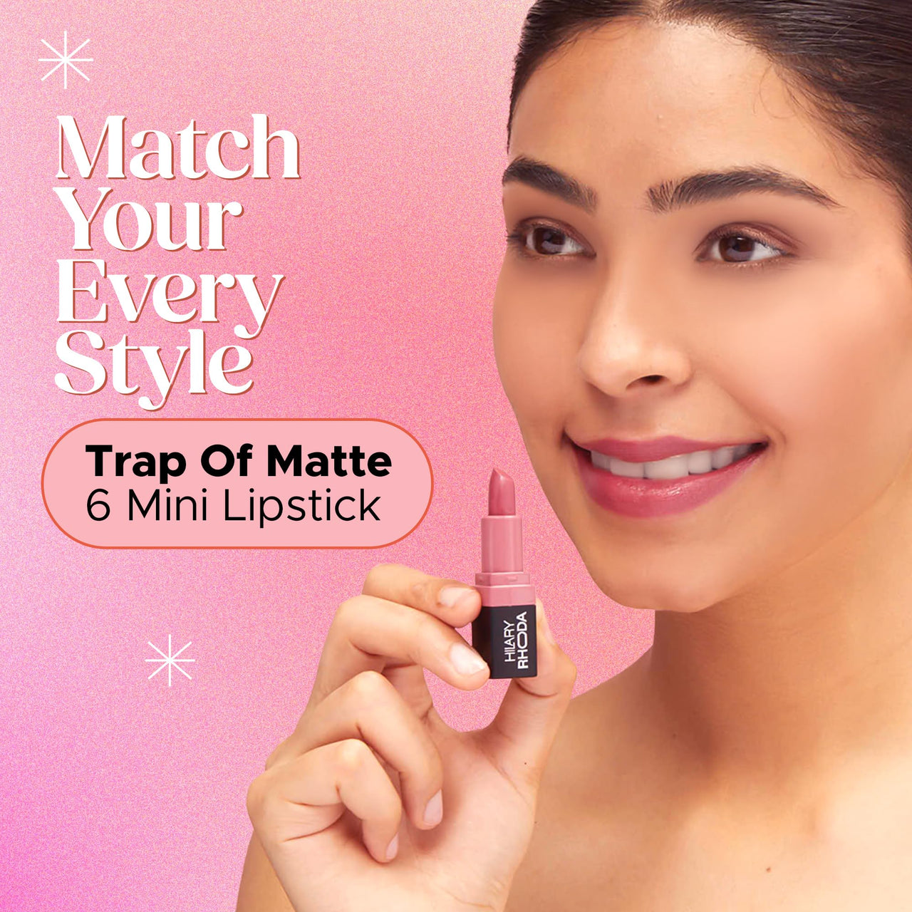 Hilary Rhoda Trap Of Matte 6 Bullet Mini Lipsticks | Infused with SPF 15 | Long-Lasting Formula & Trendy Lipstick Shades | Paraben-Free & Cruelty-Free | Set of 6-1.5 X 6g