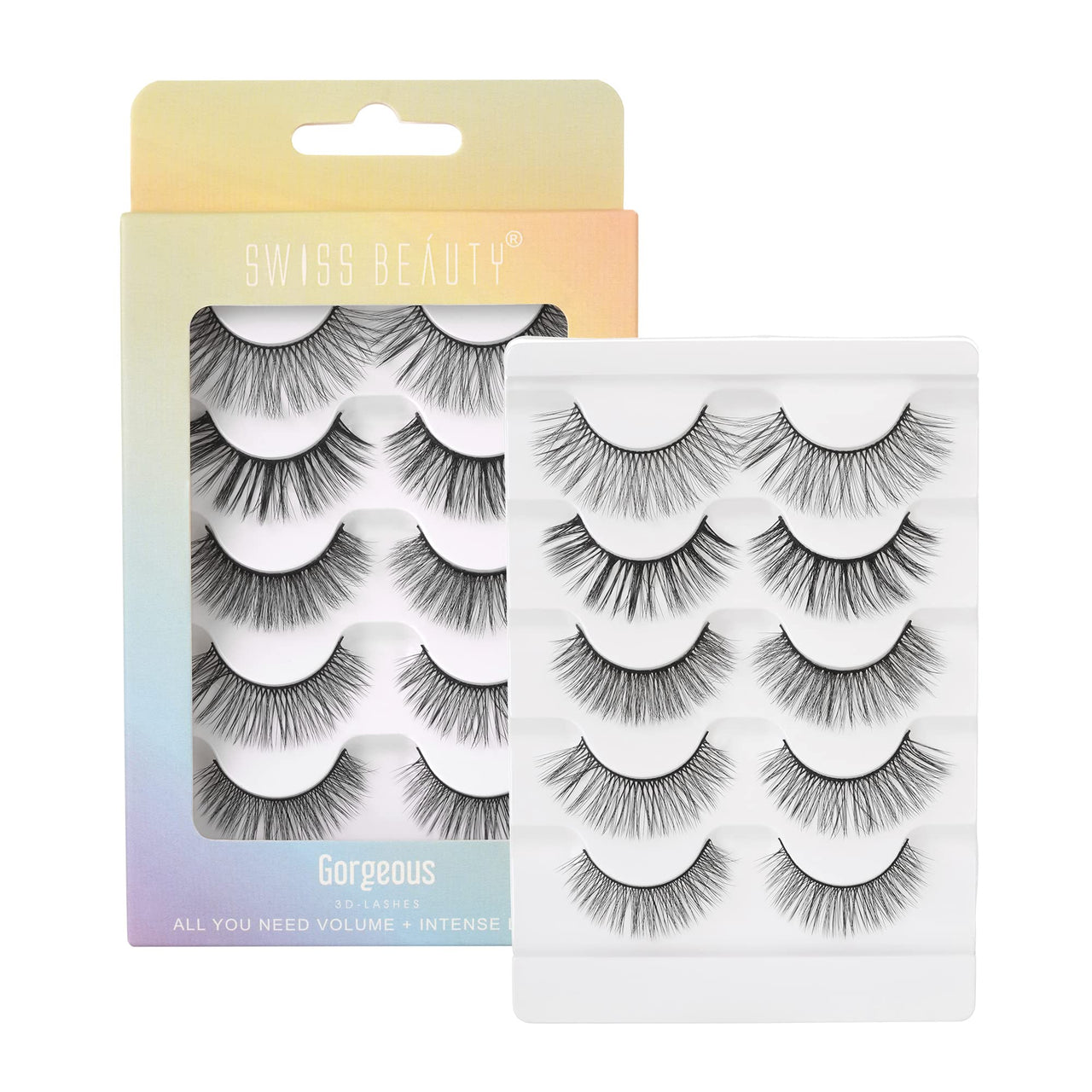 Swiss Beauty Cruelty-Free 3D Eyelashes - Pack of 10 False Eyelashes | Volumising Eye Lashes | Lengthening Eye Lashes | Lightweight Eyelashes | Shade - Black 01, Set of 5