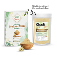 Khadi Omorose Multani Mitti Powder for Hair and Skin Care | 200 Grams | 100 & Pure & natural | Soft & Glowing Skin | Exfoliator | Softner | Nourishment | Fuller's Earth | Resealable Zipper Pouch pack