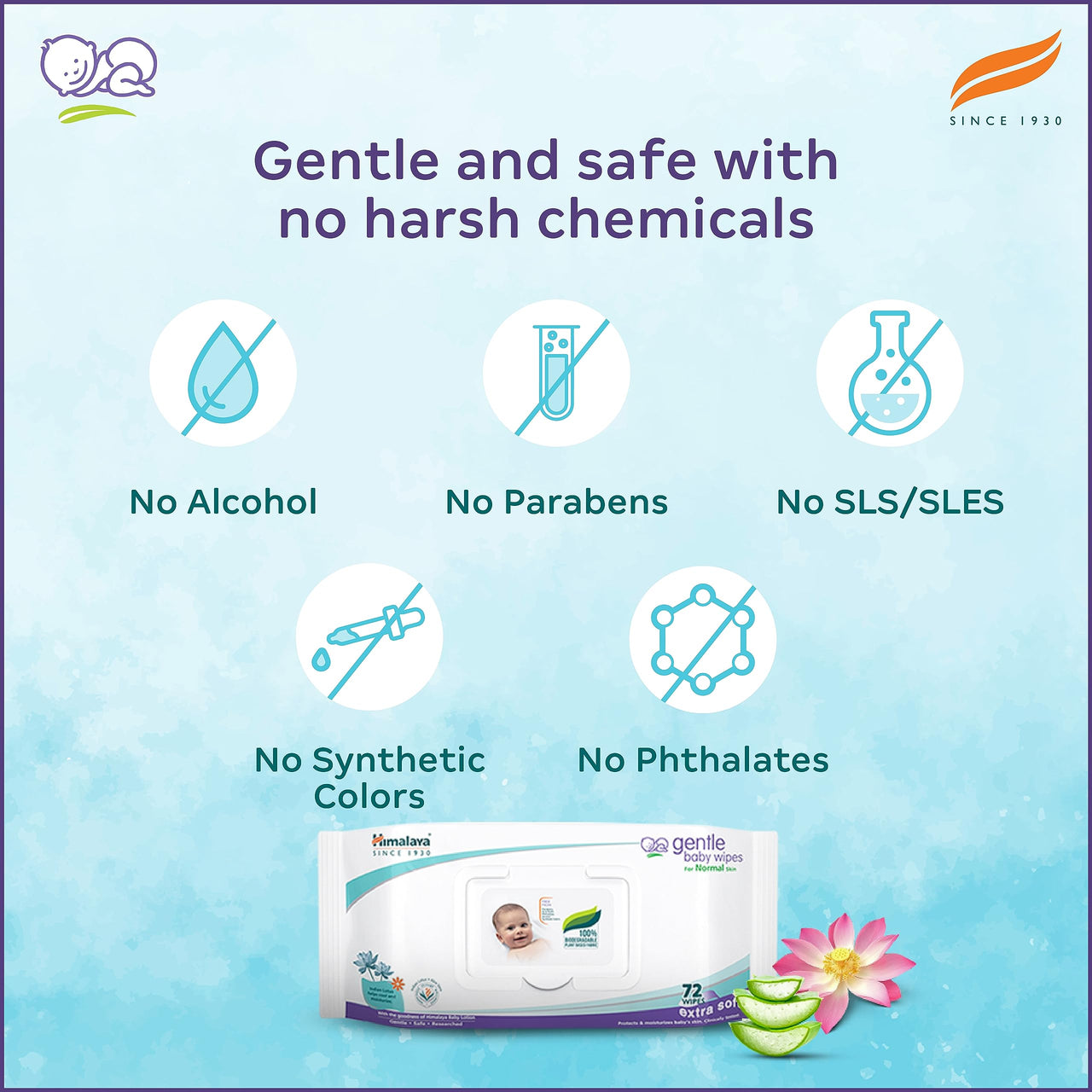 Himalaya Gentle Baby Wipes, 72 Wipes,White