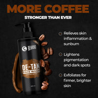 BEARDO DeTan Face Wash for Men, 200ml | Coffee Facewash, Aloe Vera, Vitamin E | Helps to Reduce Tan | Exfoliates & Hydrates for Smooth & Oil Free Skin