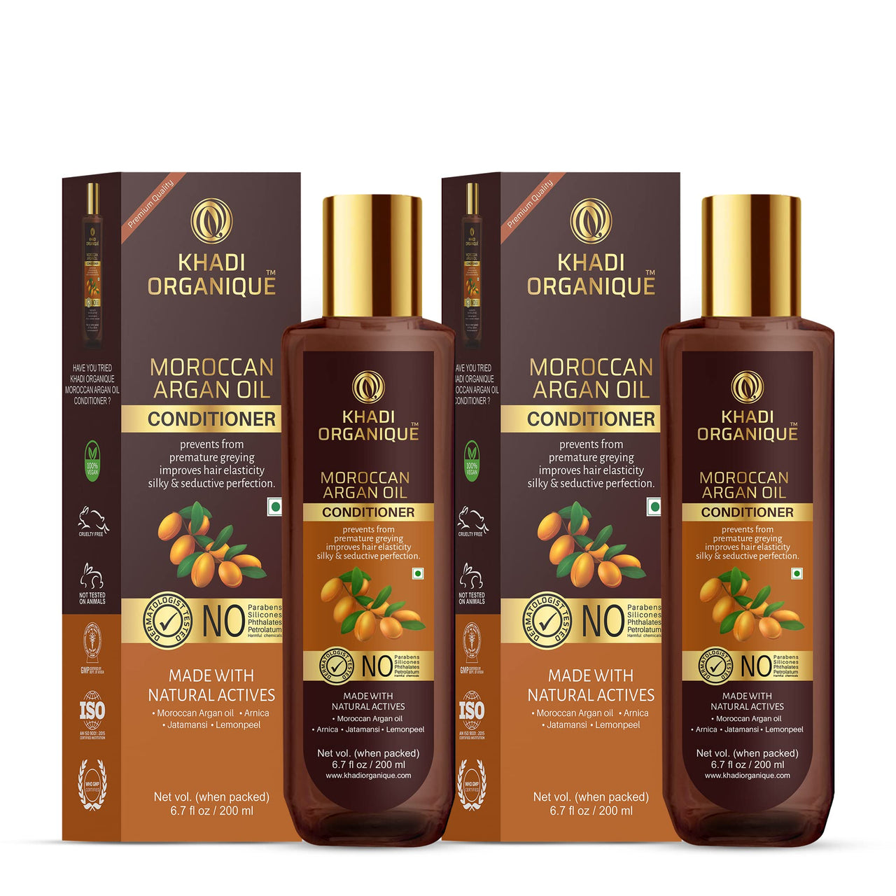 Khadi Organique Moroccan Argan Oil Hair Conditioner For Frizz Control & Extra Smooth and Shiny Hair (Pack of 2) 400 ml
