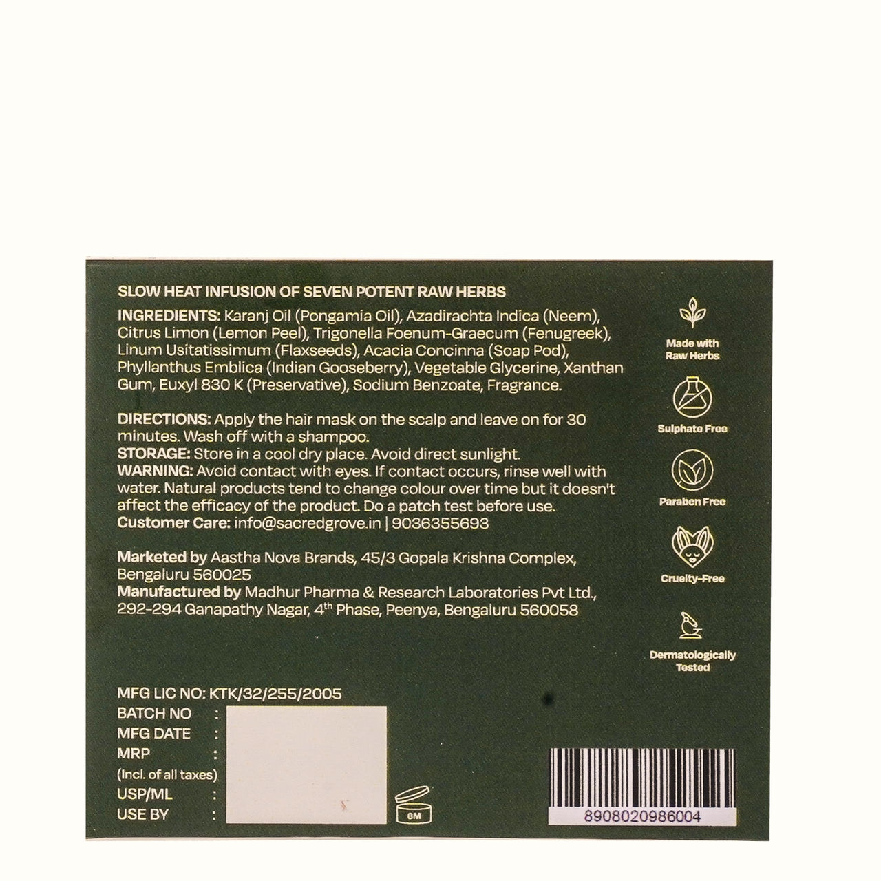 Sacred Grove Anti Dandruff Hair Mask with Neem & Lemon Peel | Pre-Shampoo Scalp Treatment for Itchy, Flaky Scalp | Deep Conditioner Hair Mask for Dry, Damaged Hair | For Women & Men | 200ml