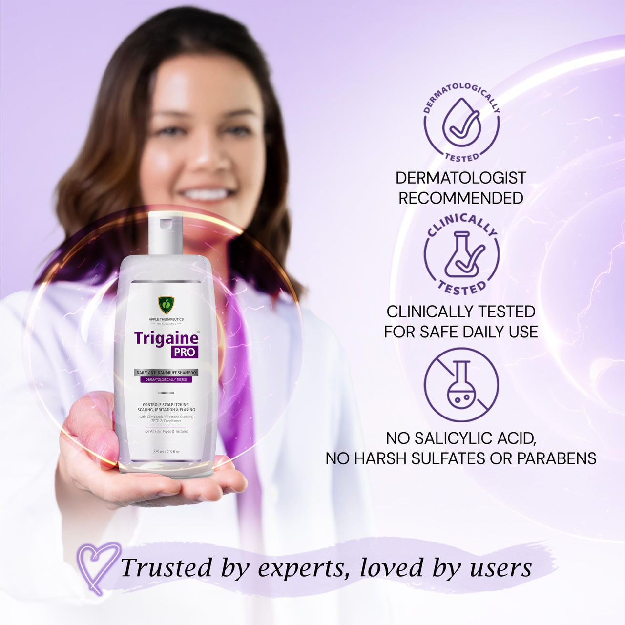 Trigaine PRO Daily Anti-Dandruff Shampoo 225 ml | Dermatologically Tested | Reduces Itching, Flaking & Scalp Irritation with Climbazole, Piroctone Olamine & ZPTO | Salicylic Acid Free Formula