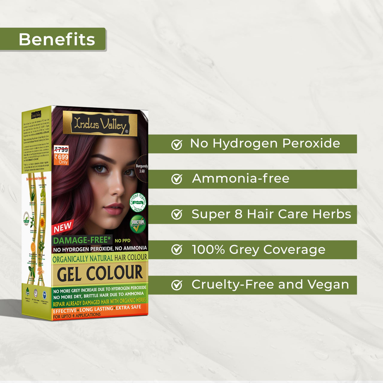 INDUS VALLEY Damage Free Natural Gel Hair Colour for Women | Ammonia & PPD Free Organic Hair Colour with 100% Grey Coverage, Long Lasting Conditioning Hair Color | Burgundy 3.6-220 ml