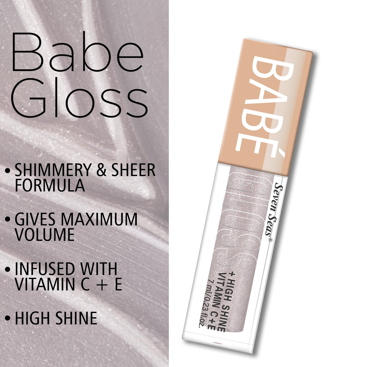 Seven Seas Babe Glittery Lip Gloss With High Shine Lip Color For Glossy Look |Lightweight Non Sticky Lip shiner For Moisturizing Lips (Silver,7ML)