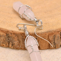 Natural Rose Quartz Wire Wrapped Point Crystal Earrings for Women Reiki Energy Healing Natural Rose Quartz
