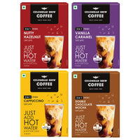 Colombian Brew 3 in 1 Assorted Instant Coffee Premix Café Latte, 10 Sachets Box & Colombian Brew Hazelnut Instant Coffee Powder, No Sugar Vegan, 50gm