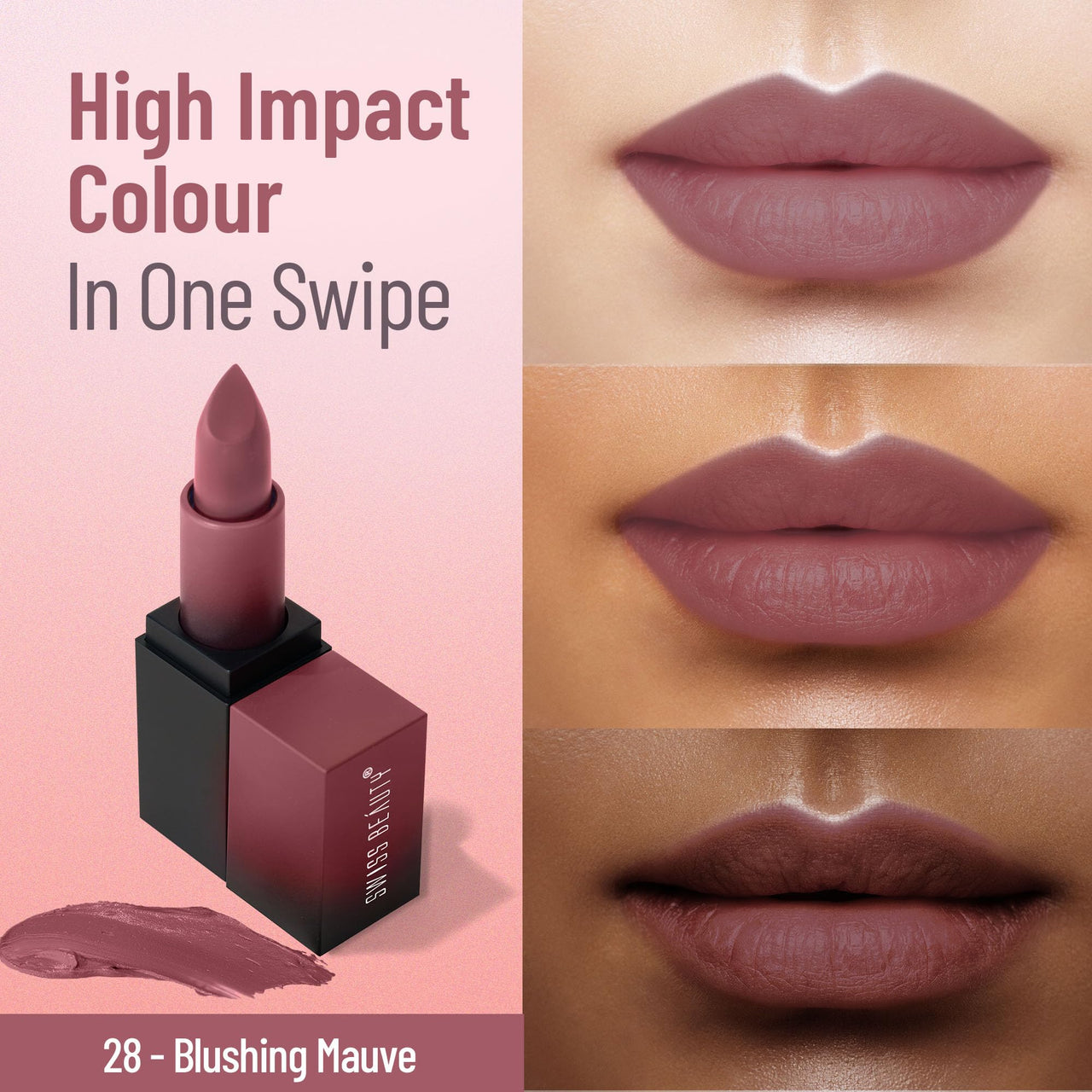 Swiss Beauty Hd Matte Pigmented Smudge Proof Lipstick | Creamy Matte Long Stay Lipstick | Blushing Mauve, 3.4g