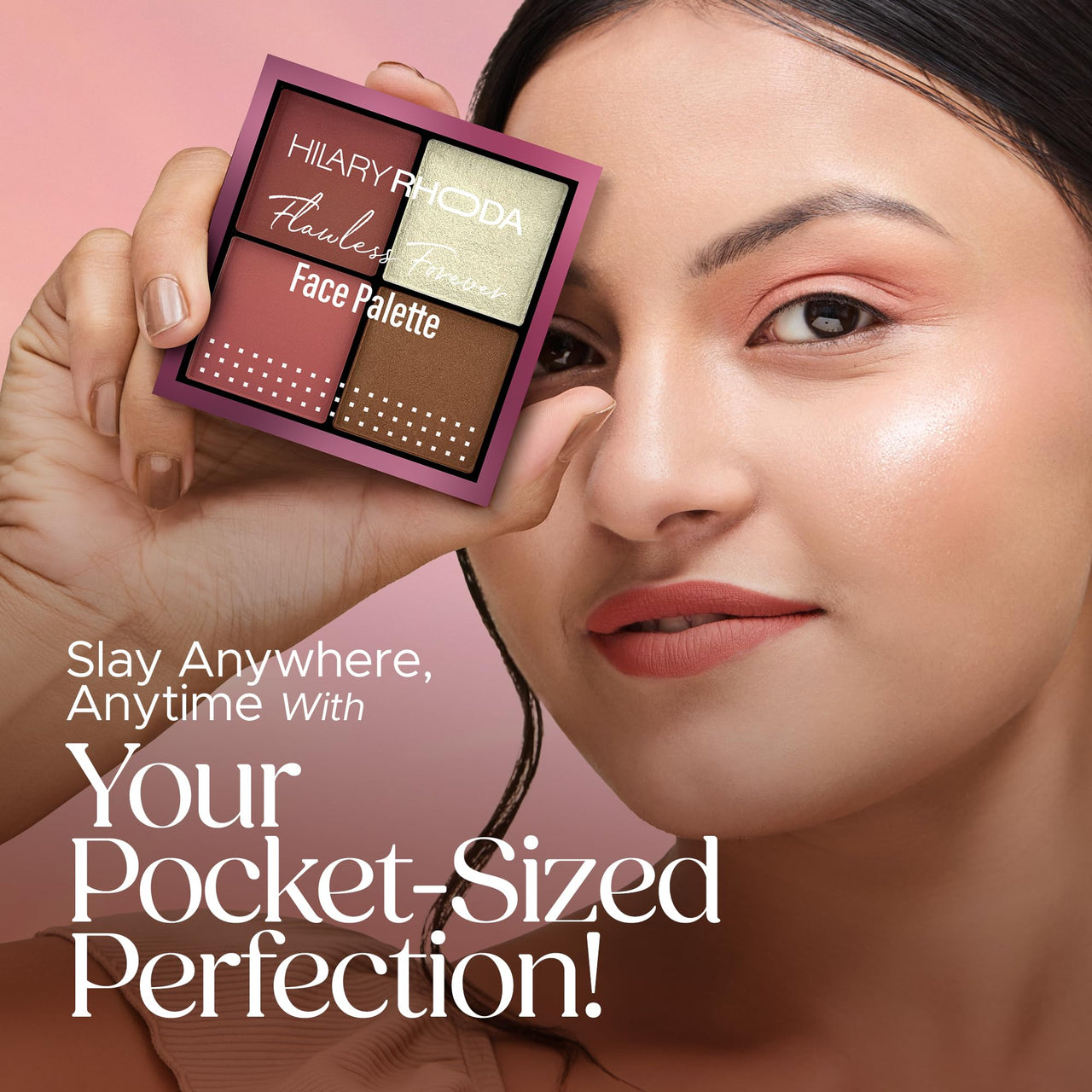 Hilary Rhoda Flawless Forever Face Palette | Highlighter, Contour & 2 Blushes | All-in-one Face Makeup Kit | Highly Pigmented & Long Lasting Face Palette | 11.2g (Light - Shade 01)