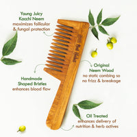 Nat Habit Wide Wooden Kacchi Neem Comb & Neem Bhringraj Hair NutriMask For Hair Growth, Hairfall Control & Hair Smoothening (Combo Pack of 3)