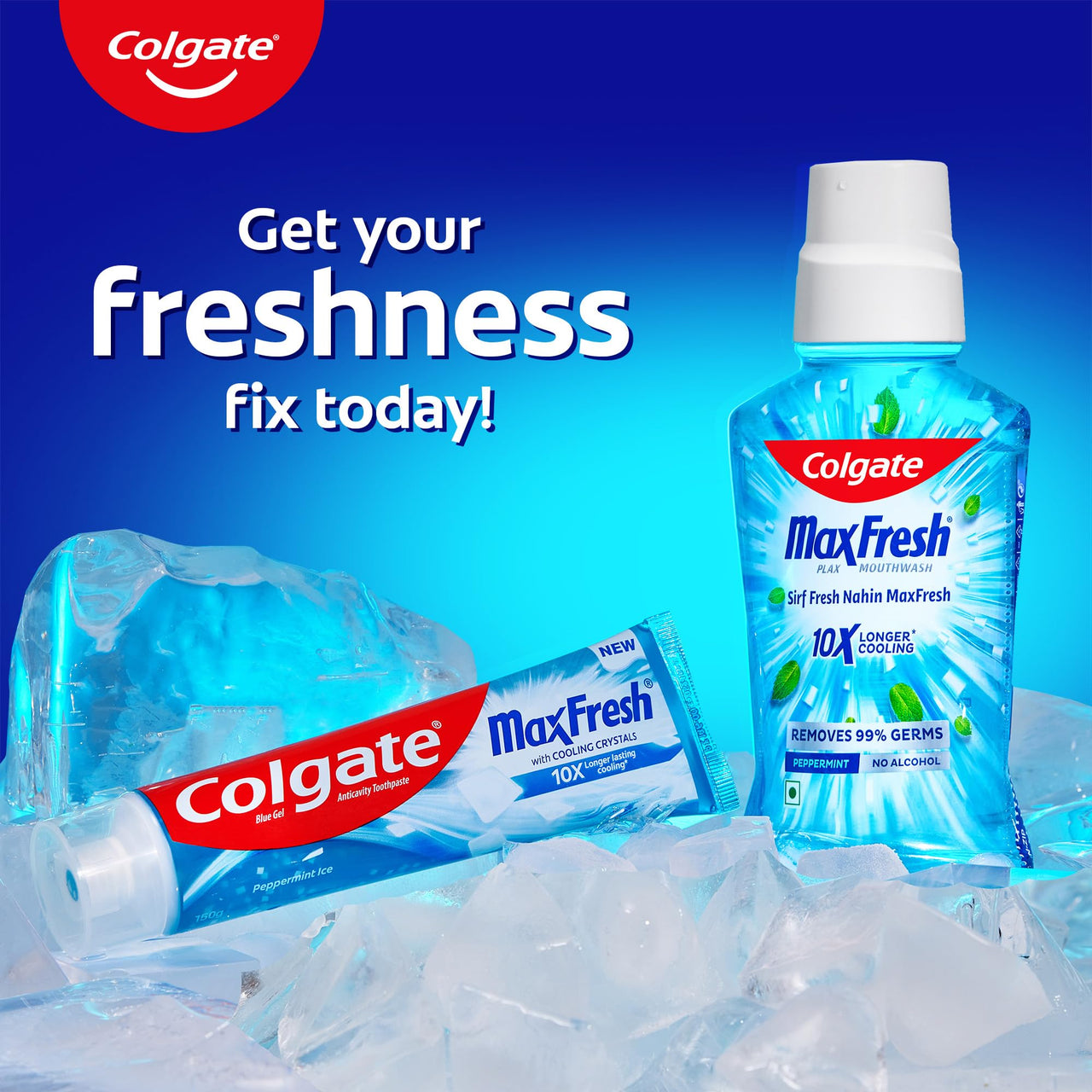 Colgate MaxFresh 600g (150g x 4, Pack of 4) Breath Freshener Toothpaste, , Peppermint Ice, Blue Gel Paste with Menthol, Cooling crystals for bad breath control