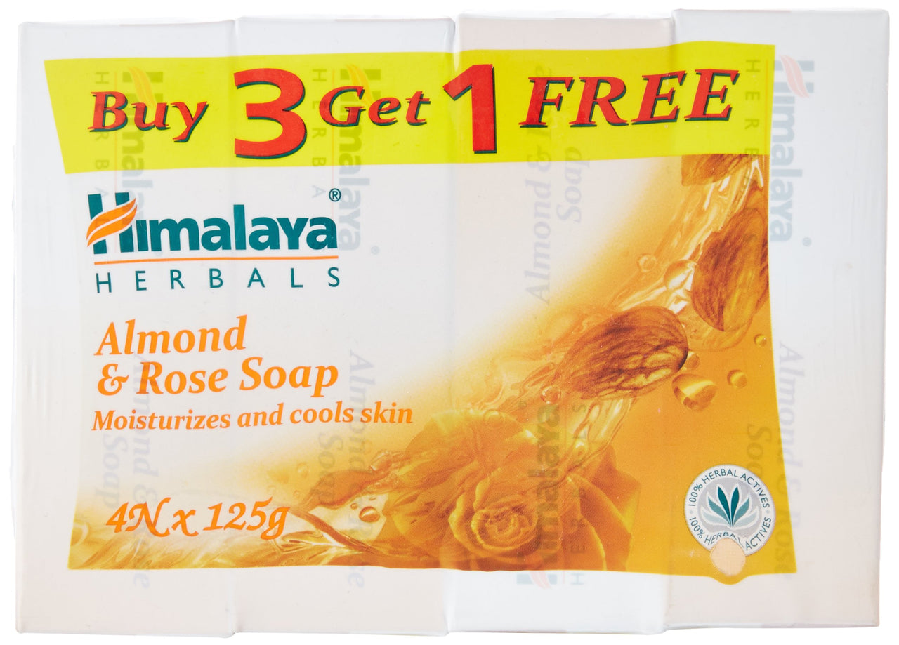 Himalaya Almond and Rose Soap, 125g (Buy 3 Get 1 Free)