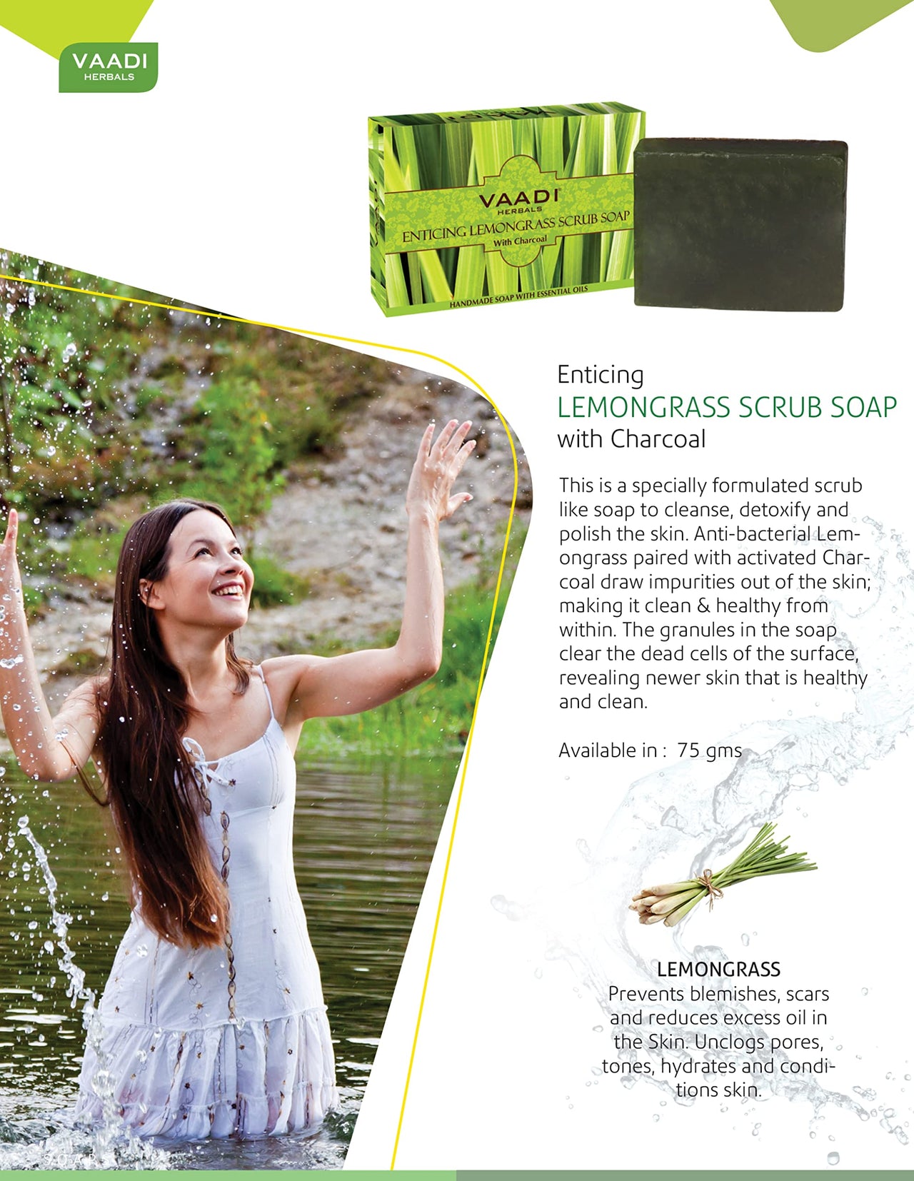 Vaadi Herbals Enticing Lemongrass Scrub Soap, 75g