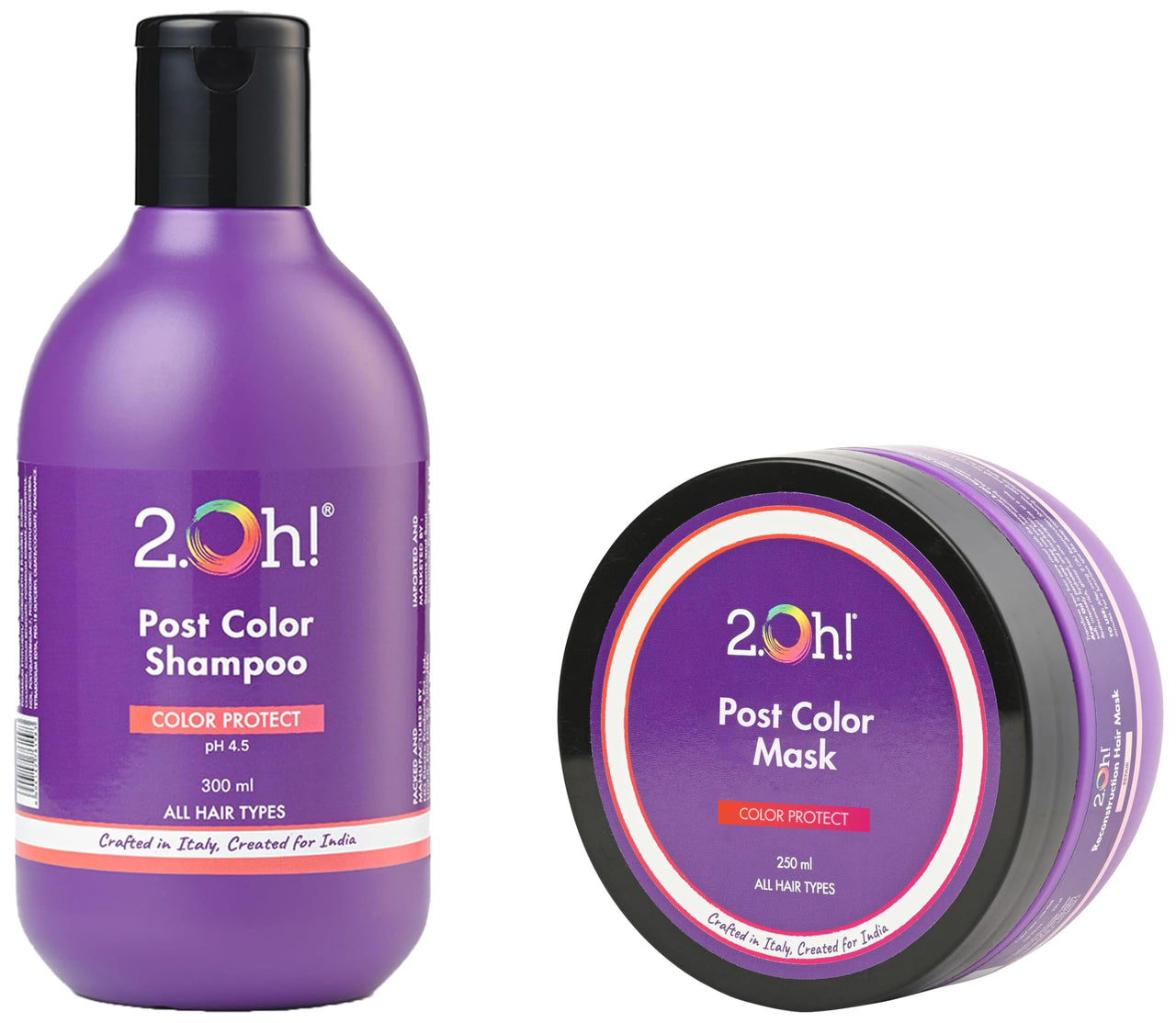 2.Oh! Italian Post Color Combo with Color Protect Complex | Colour Protect Shampoo + Hair Mask for Coloured Hair | Daily Use Shampoo and Mask with pH 4.5 | Ideal for Color Treated Hair | Women and Men