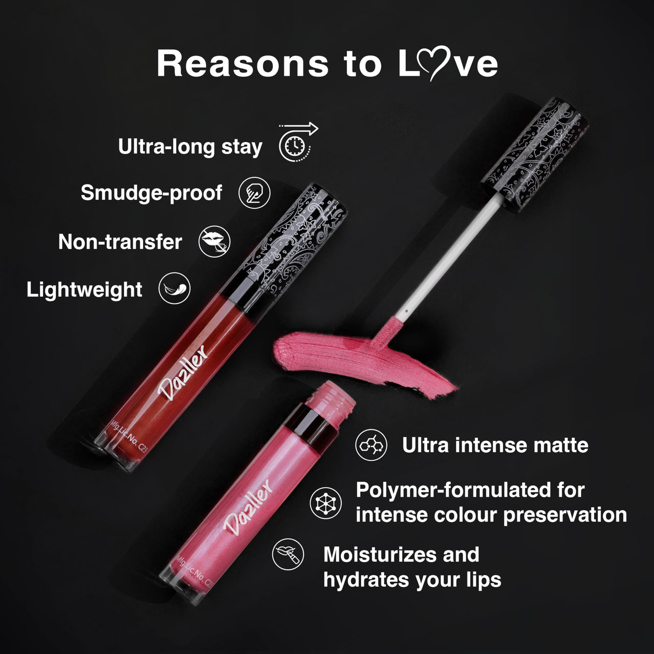 DAZLLER All Day Matte Lipcolour|Moisturizing Kokum Butter|Non-Transfer & Smudge-Proof|8Hr Stay|Liquid Lipstick For Women|DLC043 Fruitcake|6G
