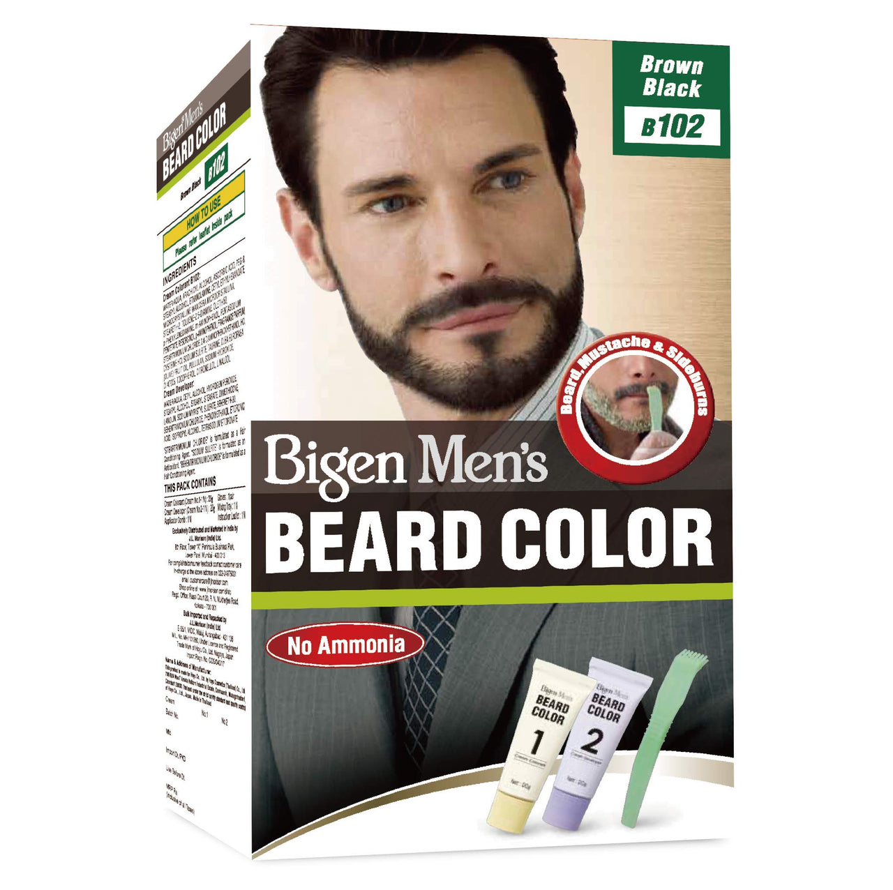 Bigen Men's  Beard Color, Brownish Black B102, 40g & Bigen Men's  Speedy Color, Brown Black 102, 80g