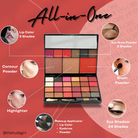 HUDA GIRL All-in-One Makeup Kit with Mirror - Includes 24 Eyeshadow Palette with Brush, 3 Eyebrow Powder, 3 Lip Gloss, 2 Applicator, Blush Contour and Highlighter Palette for Girl & Womens