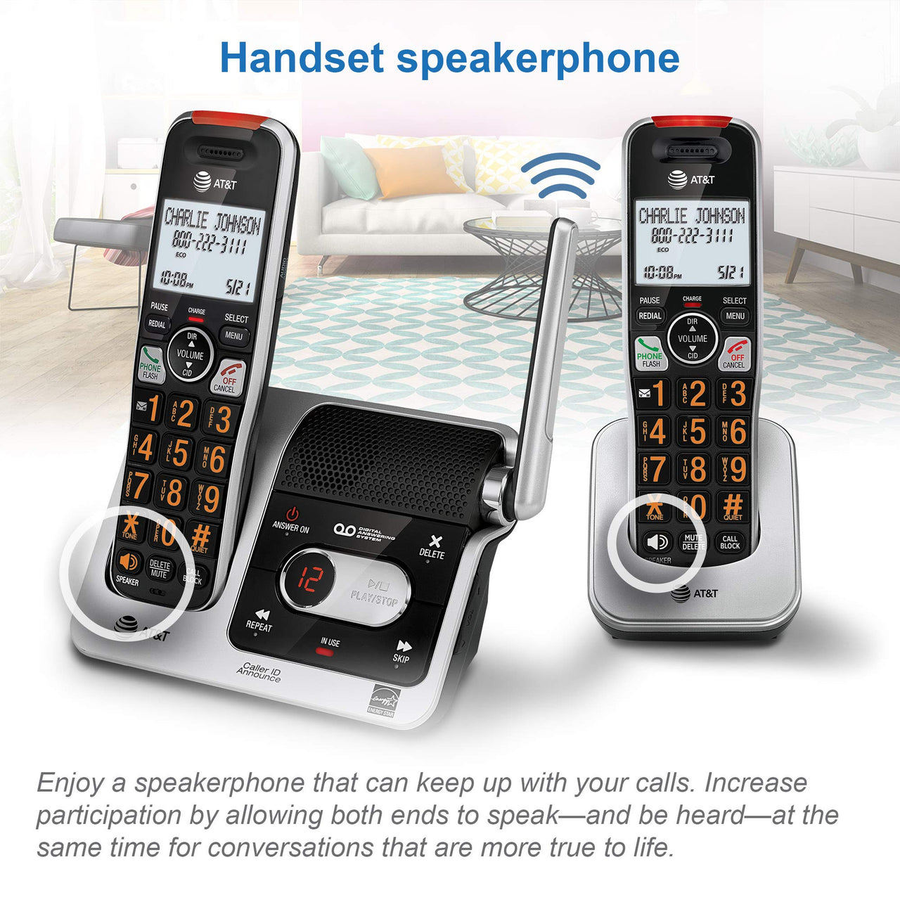 AT&T BL102-2 DECT 6.0 2-Handset Cordless Phone for Home with Answering Machine, Call Blocking, Caller ID Announcer, Audio Assist, Intercom, and Unsurpassed Range, Silver/Black 2 Handset