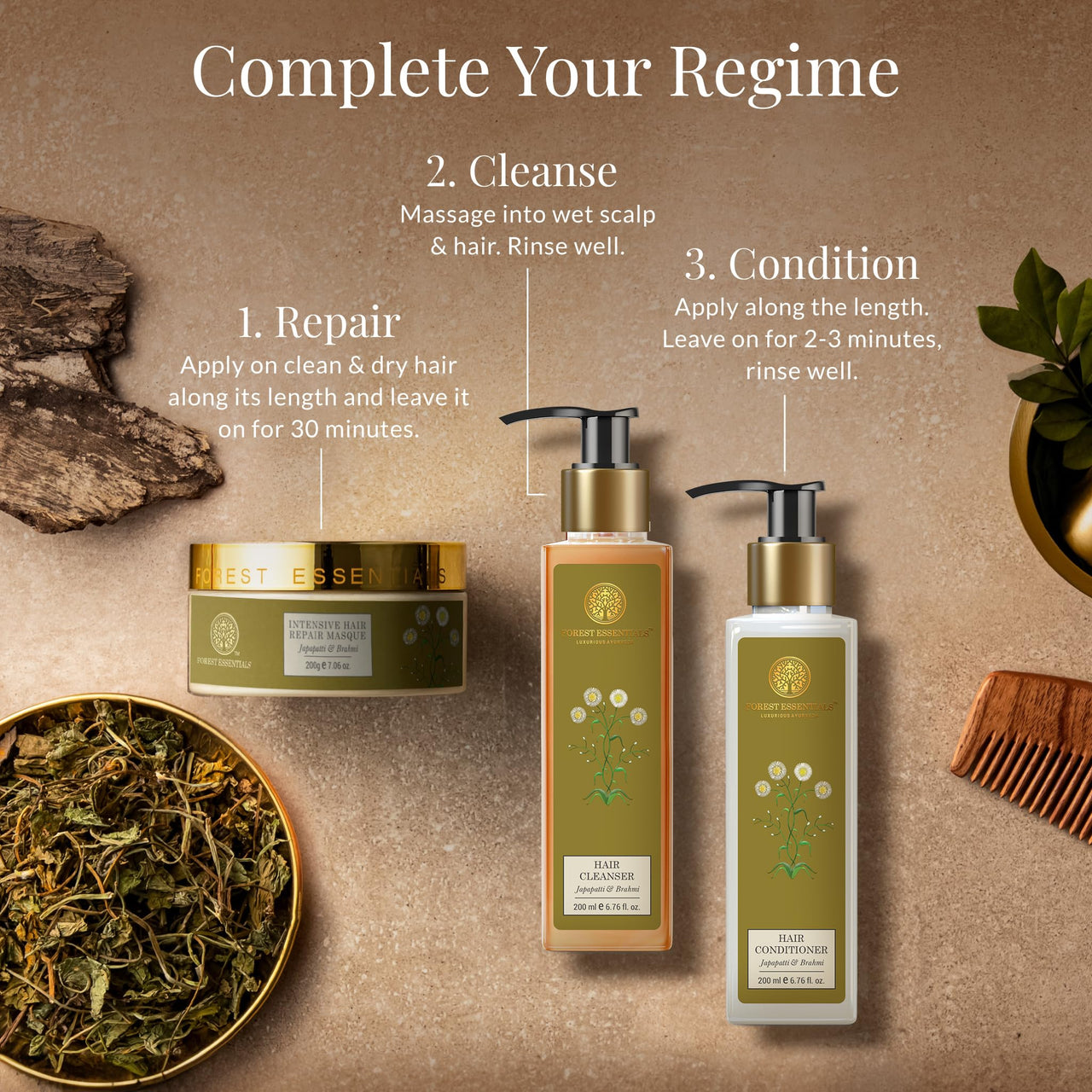 Forest Essentials Hair Cleanser Japapatti & Brahmi | Ayurvedic Natural Shampoo | For Dry Frizzy & Chemically Treated Hair | Sulphate & Paraben Free,200 grams