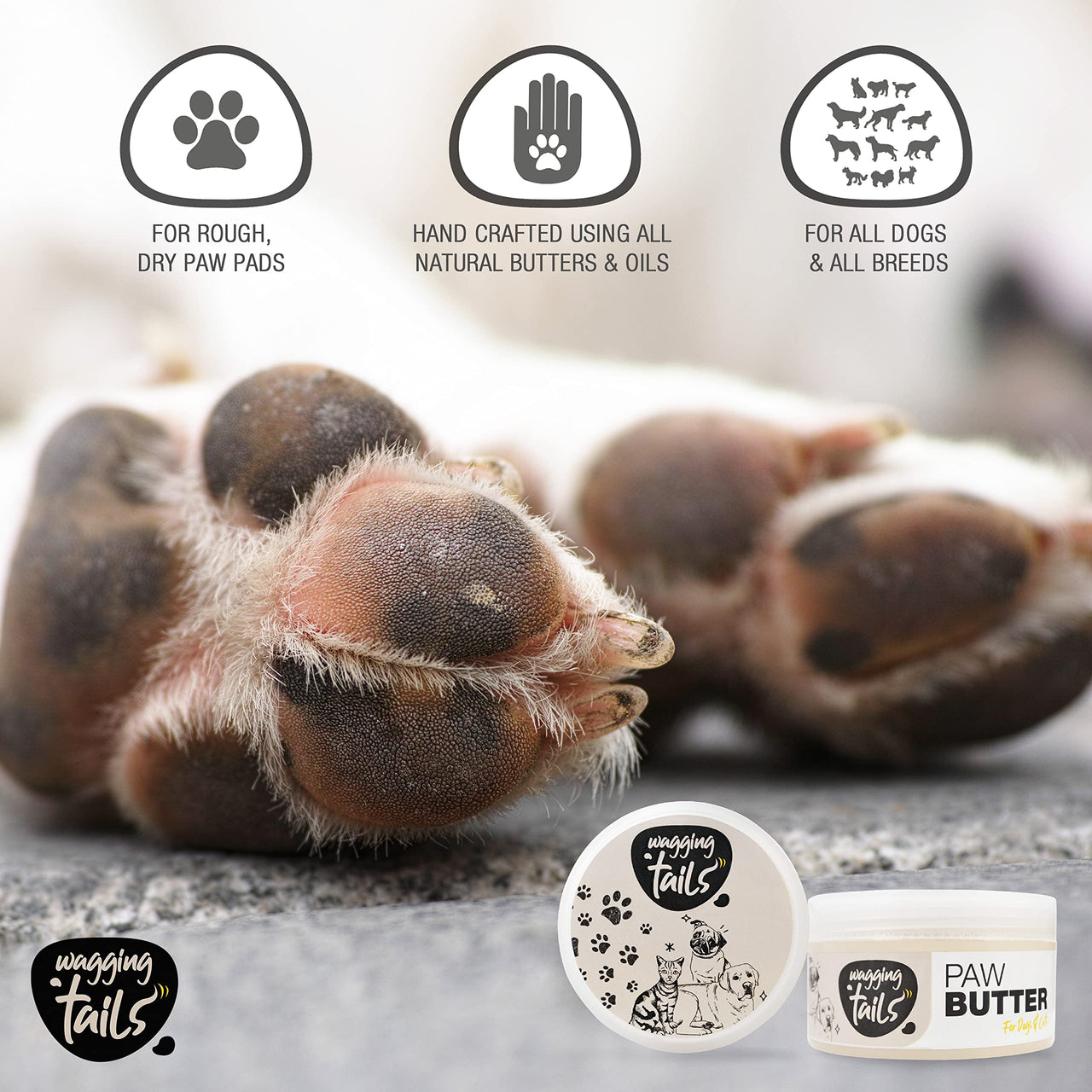 Wagging Tails Paw Butter for Dogs & Cats | Moisturizes, Heals & Repairs Dry & Cracked Paws, Elbows & Itchy Nose | Lick Safe Paw Balm (50 g) (Pack of 1)