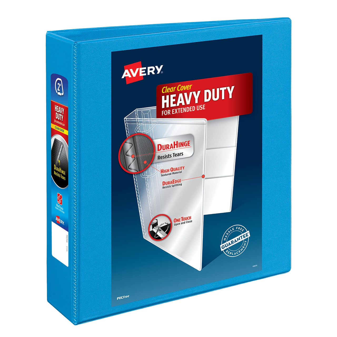 Avery Heavy-Duty View 3 Ring Binder, 2" One Touch Slant Rings, Holds 8.5" x 11" Paper, 1 Light Blue Binder (05501) 2" 1 Pack
