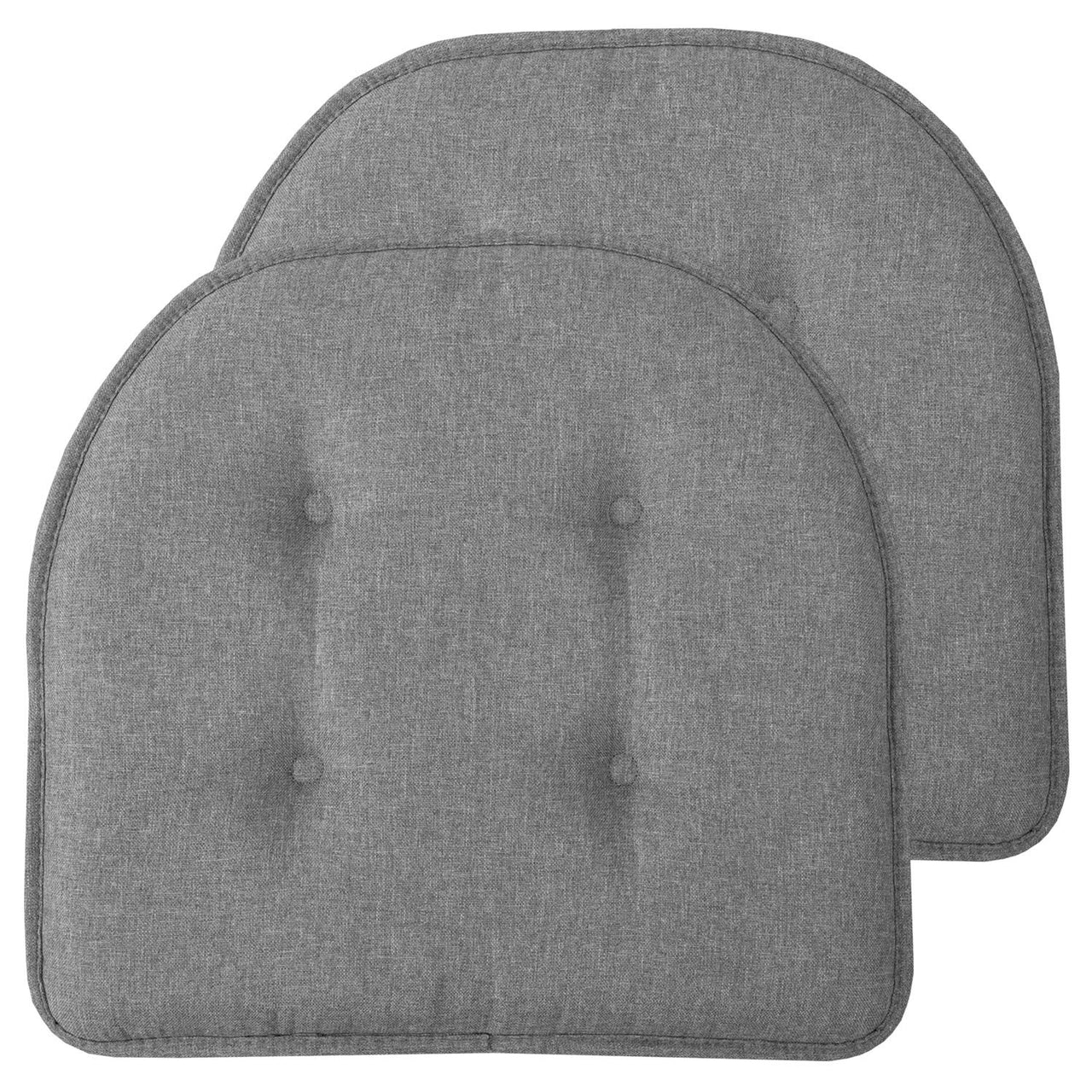 Sweet Home Collection Chair Cushion Memory Foam Pads Tufted Slip Non Skid Rubber Back U-Shaped 17" x 16" Seat Cover, 2 Count (Pack of 1), Grey 2 Pack