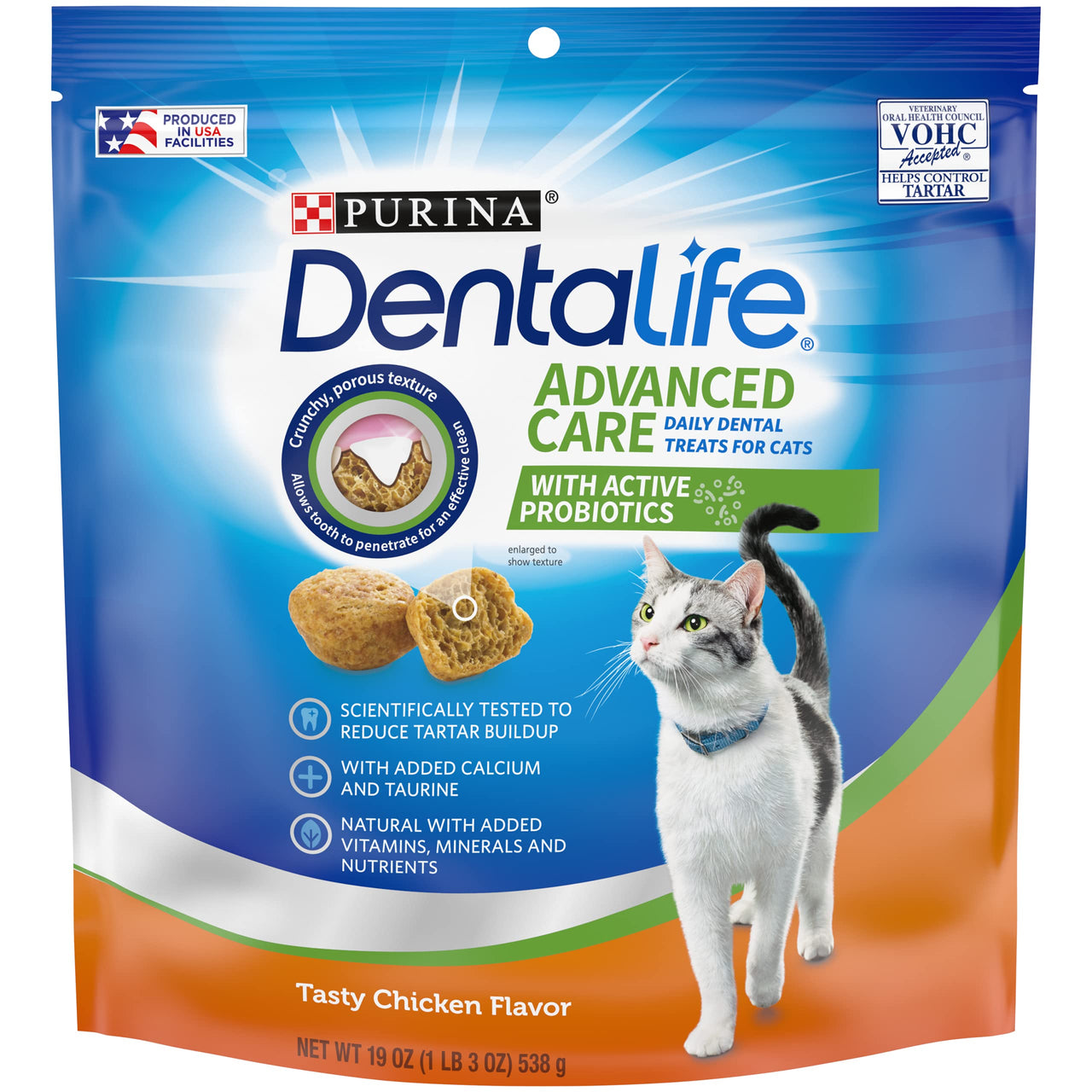 Purina DentaLife Made in USA Facilities Cat Dental Treats, Tasty Chicken Flavor - 19 oz. Pouch 1.19 Pound (Pack of 1)
