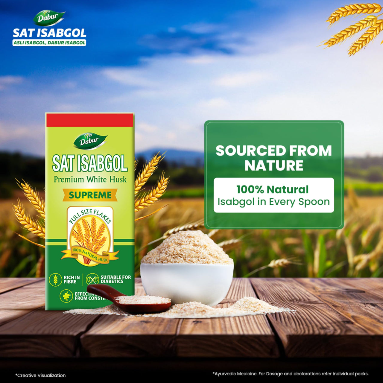 DABUR Sat Isabgol (Psyllium Husk) - 45 grams + Free 15 grams|Rich In Fiber|Effective Relief From Constipation & Bloating|Promotes Bowel Health|Non Habit Forming|100% Ayurvedic,Flake