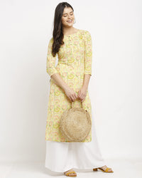 Rajnandini Women's  Yellow Pure Cambric Cotton Jaipuri Printed Kurti (JOPLJPR85-P)