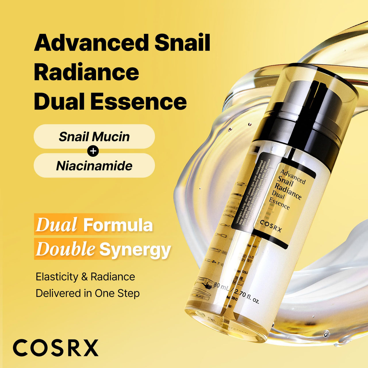 COSRX 74% Snail Mucin Dual Essence with Niacinamide 5% + | Anti Aging Face Serum for Dull Skin | Hydrates, Brightens and Repairs | Korean Skincare for Women & Men | 80 ml
