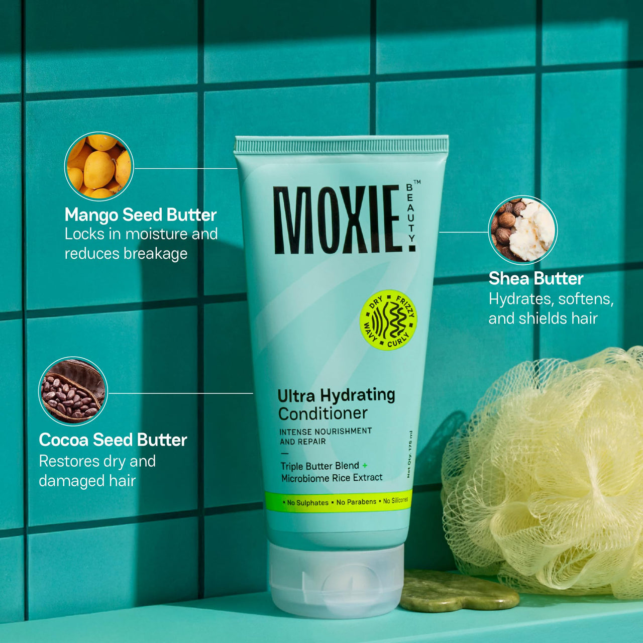 Moxie Beauty Ultra Hydrating Conditioner - Intense Nourishment with Triple Butter Blend | Repairs, Restores & Redeems Hair | Tackles Frizzy & Dry hair | For Wavy & Curly Hair | Sulphate, Paraben & Silicone Free (175 ml)