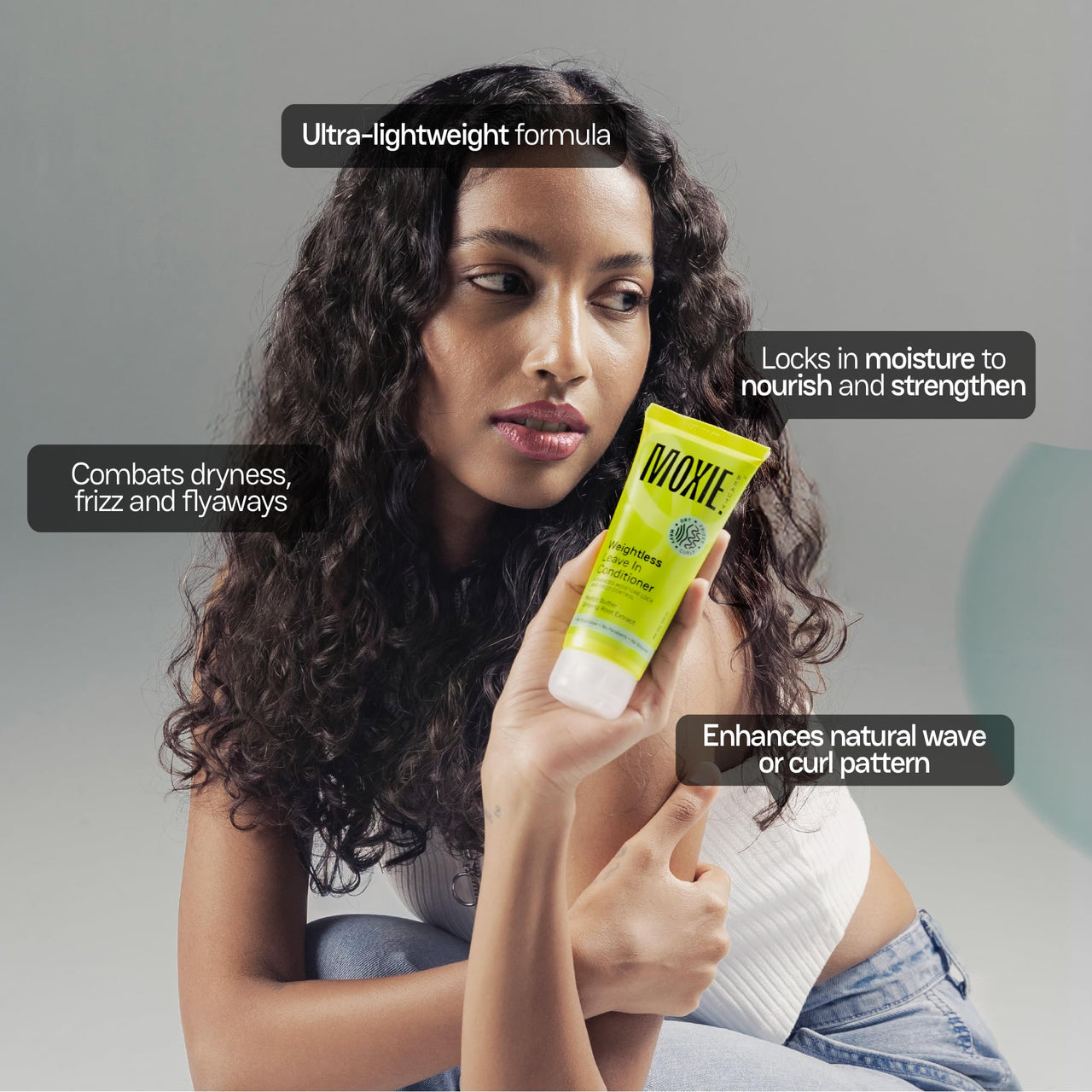 MOXIE BEAUTY Weightless Leave-In Conditioner For All Hair Types - 94% Hair Moisture Retention | Made With Mango Butter & Ginseng Root Extract | 120 ml