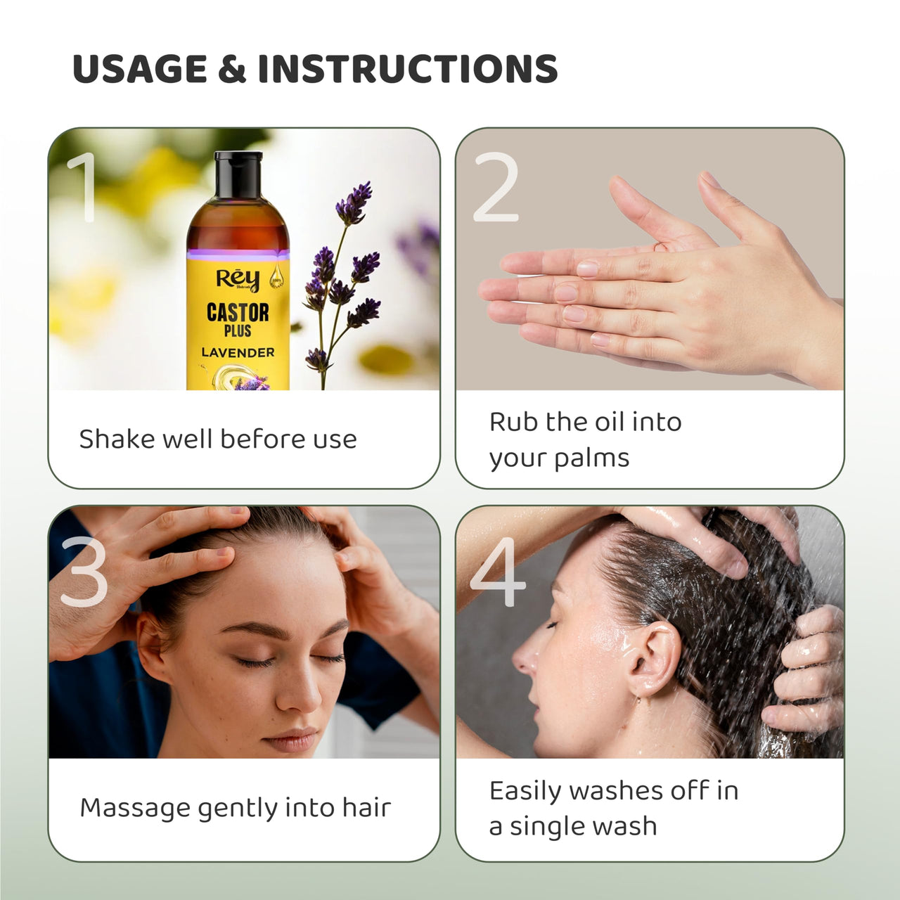 Rey Naturals Premixed Castor Plus Lavender Essential Oil For Hair Growth | Lavender Oil For Hair | Soothes Scalp & Balance Dandruff | Lavender Oil For Skin, Healthy Hair & Nourished Scalp - 200 ml