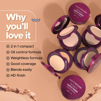Hilary Rhoda HD High-Definition Pressed Powder | 2 in 1 Compact Powder | Shimmery & Matte Finish | Oil Control Formula | 18g (Vanilla - Shade 02)
