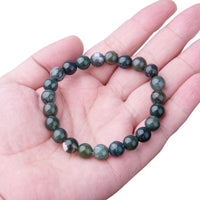 WRCXSTONE Natural 8mm Gorgeous Semi-Precious Gemstones Healing Crystal Stretch Beaded Bracelet Unisex Aquatic Agate