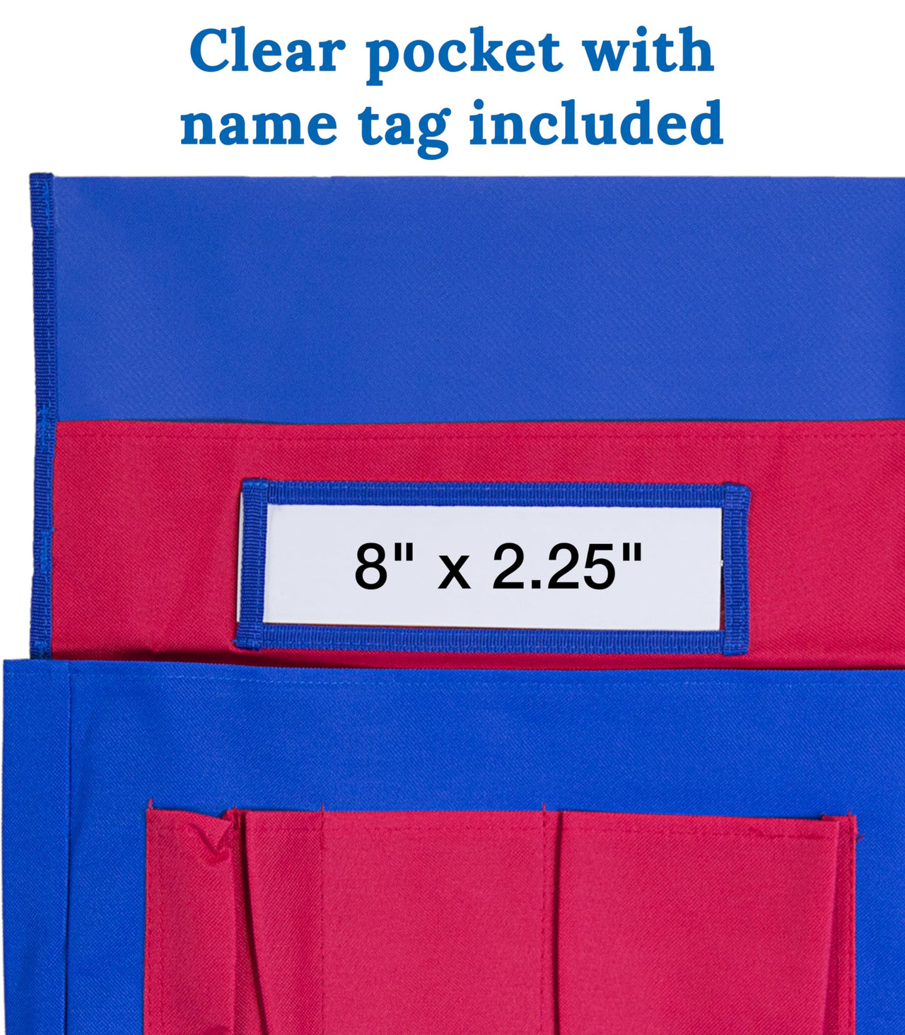 Carson Dellosa 15" W x 19" H Canvas Blue and Red Chairback Buddy Pocket Chart, Classroom Chair Organizer, Classroom Chair Storage with 6 Chair Pockets and One Student Name Tag, Seat Storage Organizer 1 pack Blue & Red