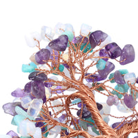 Jovivi Natural Amethyst/Amazonite/Opalite Mixed Healing Crystal Money Tree on Amethyst Cluster Geode Druzy Base Feng Shui Crystals for Home Office Desk Decorations, Wealth, Good Luck Amethyst+amazonite+opalite