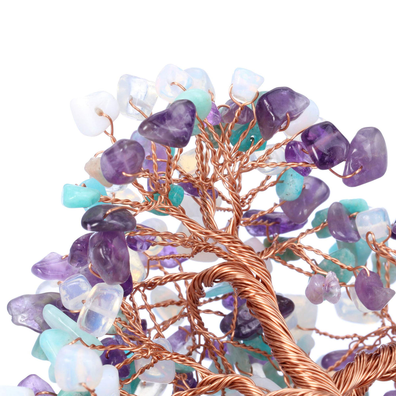 Jovivi Natural Amethyst/Amazonite/Opalite Mixed Healing Crystal Money Tree on Amethyst Cluster Geode Druzy Base Feng Shui Crystals for Home Office Desk Decorations, Wealth, Good Luck Amethyst+amazonite+opalite