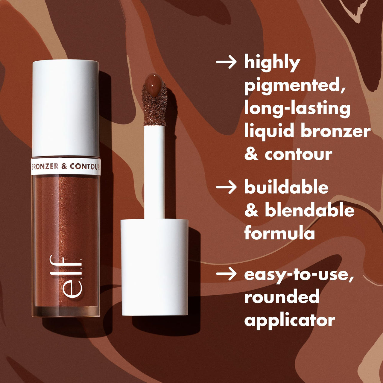 e.l.f. Camo Liquid Bronzer & Contour, Silky Highly Pigmented Formula, Creates a Long-Lasting Bronzed Glow & Natural Look, Vegan & Cruelty-Free, 6 Tan