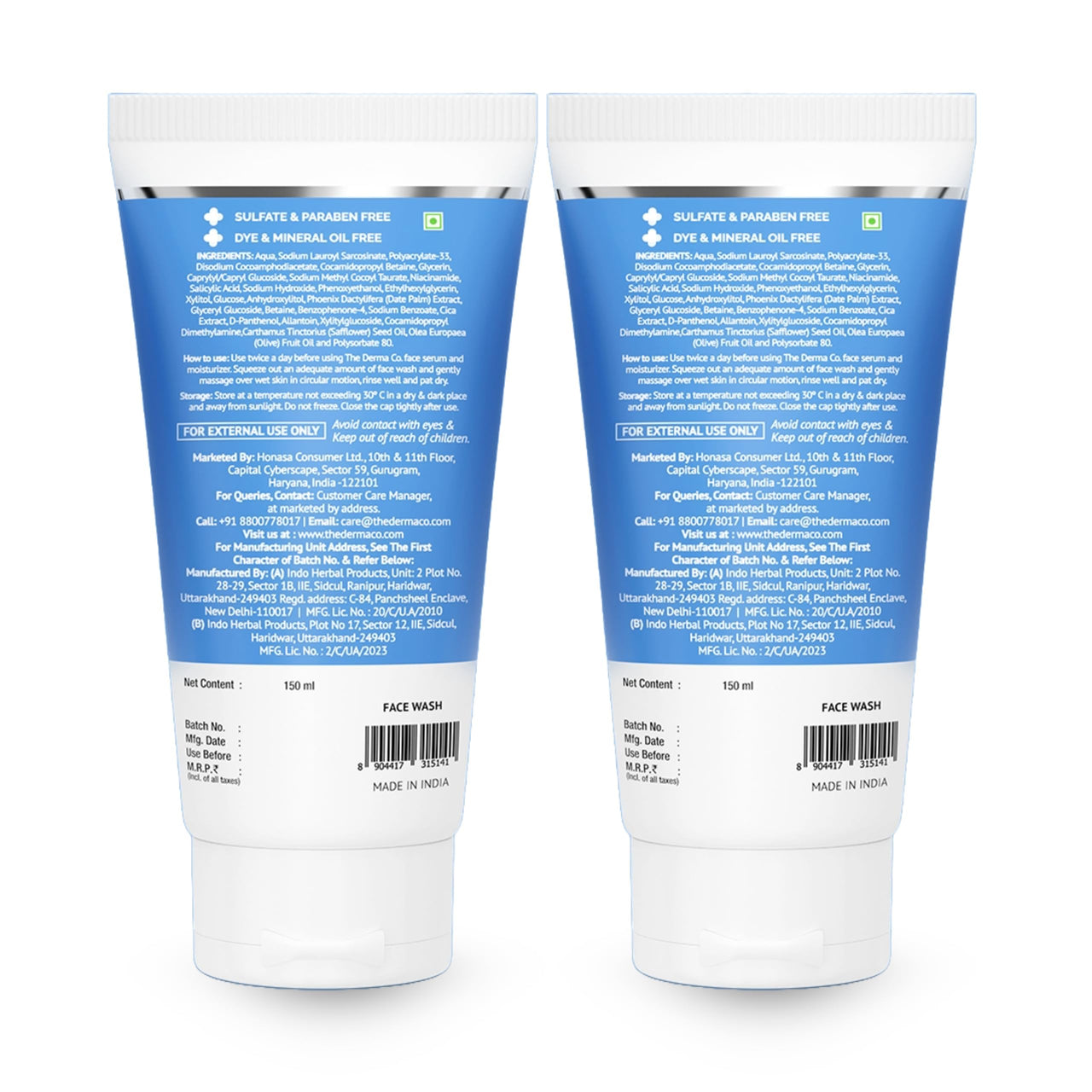 The Derma Co 2% Sali-Cinamide Anti-Acne Face Wash | With 2% Salicylic Acid & 2% Niacinamide | Treats Active Acne & Fades Marks I For Oily & Combination Skin | Power of 2 Actives | For Men & Women | 150 ml x 2